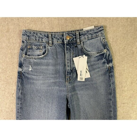 NWT Zara Jeans High Rise Mom Leg Ankle Rigid Size 6 Distressed Casual - Picture 4 of 13